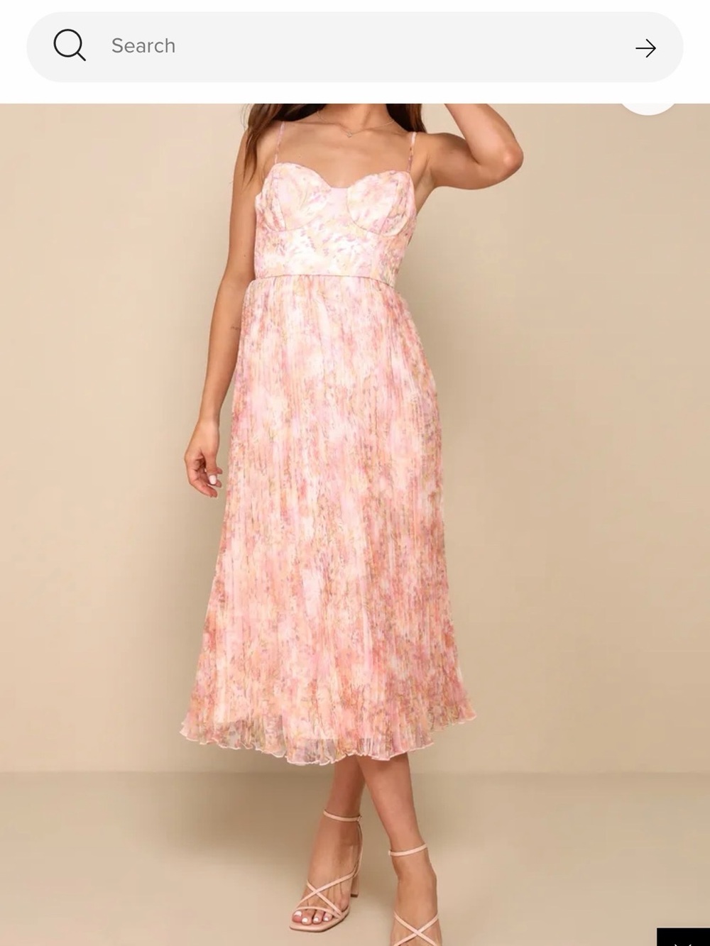 Lulu's Pink Floral Sweetheart Midi Dress